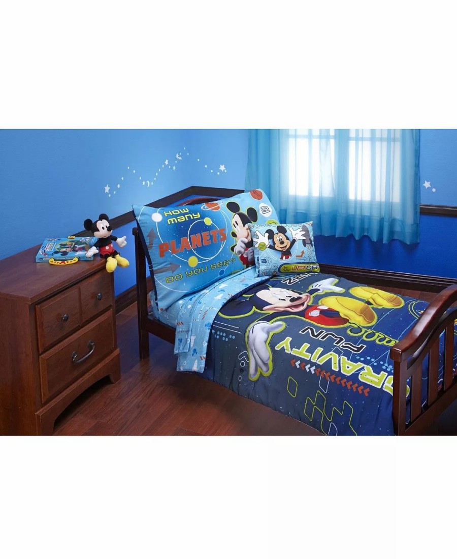 * Disney Mickey Mouse Zero Gravity 4 Piece Toddler Bed Set Blue Comforter Sets