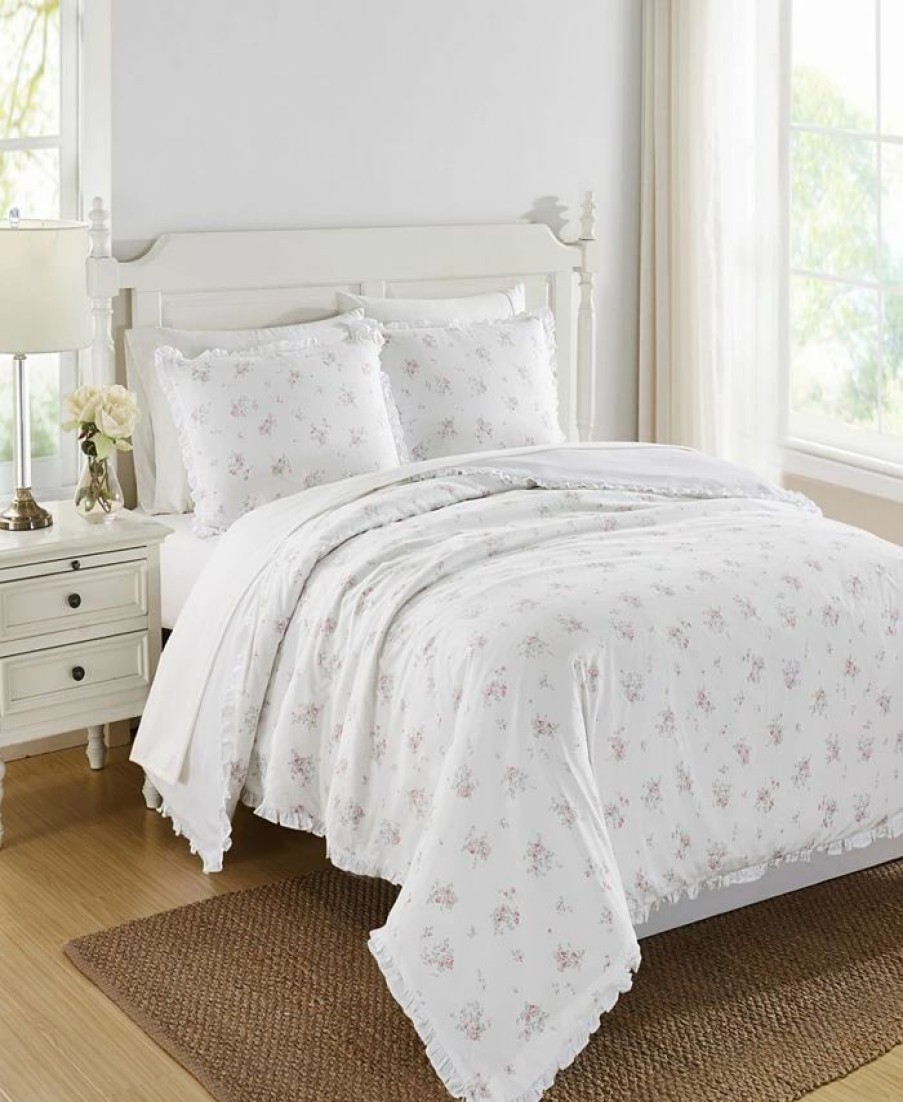 * The Farmhouse By Rachel Ashwell Signature Rosebury 3 Piece Duvet Cover Set, Full/Queen White, Pink Duvet Covers & Sets