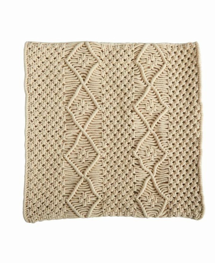 * Nearly Natural Boho Woven Macrame Decorative Pillow Cover, 16 Beige Designer Bedding