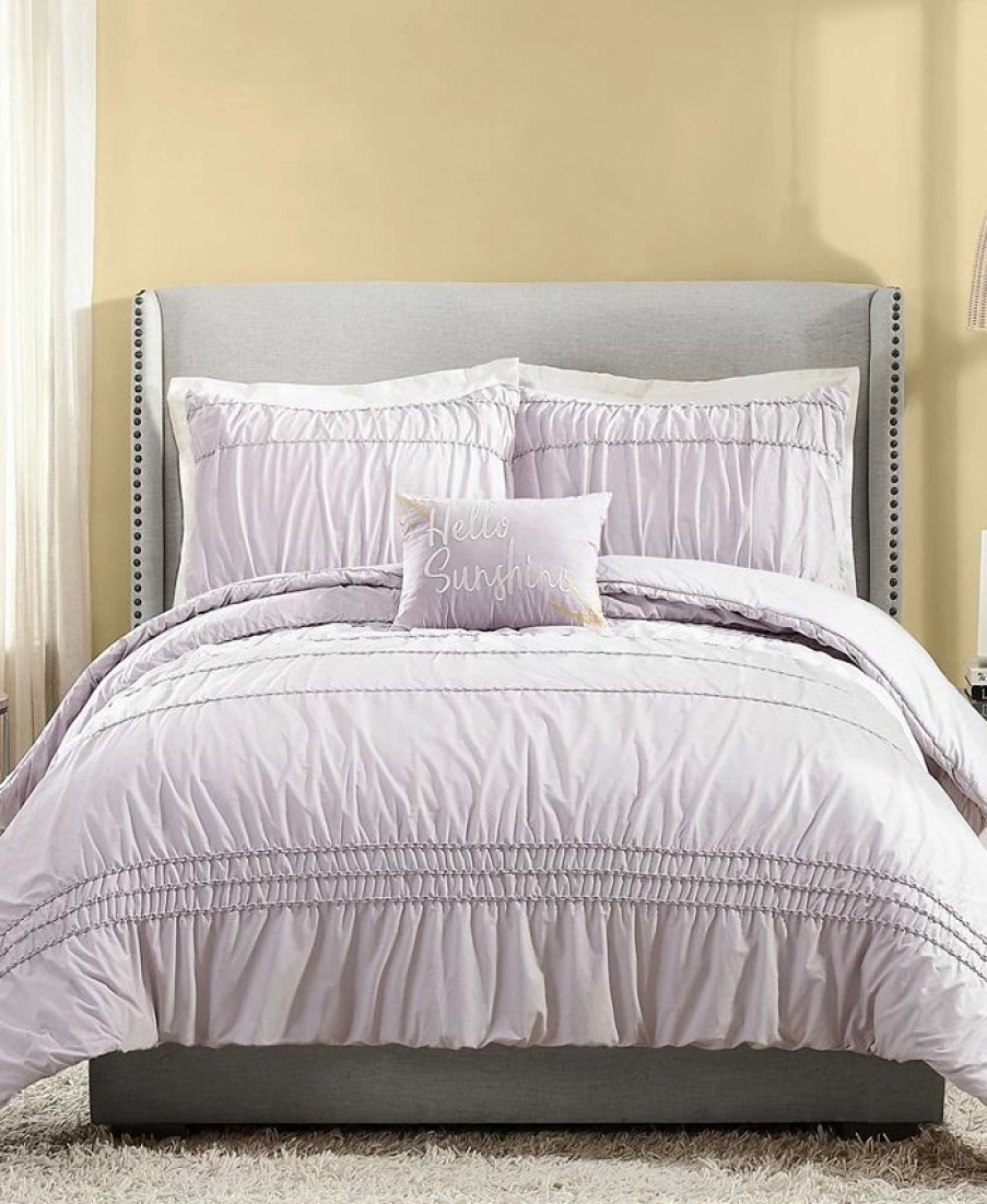 * Jessica Simpson 4 Piece Ruched Stripe Full/Queen Comforter Set Purple Comforter Sets