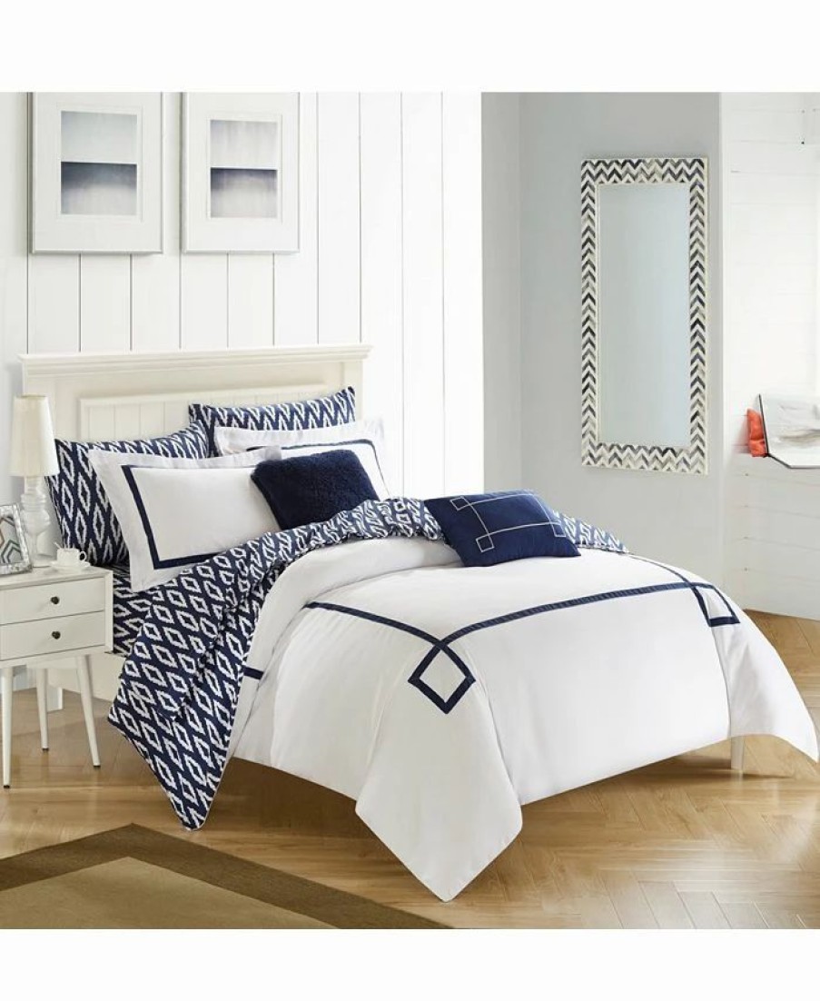 * Chic Home Trace 9-Pc Queen Comforter Set Navy Comforter Sets