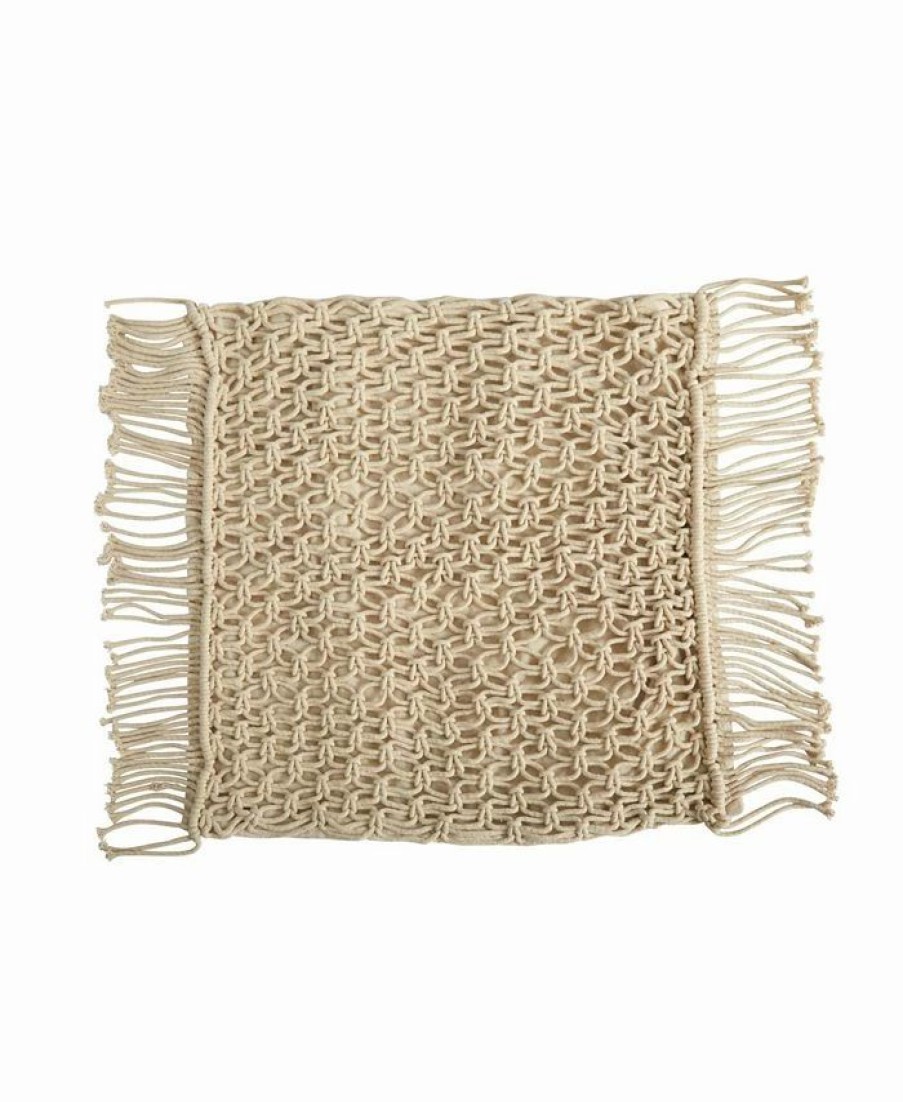 * Nearly Natural Boho Fringed Woven Macrame Decorative Pillow Cover, 18 Beige Designer Bedding