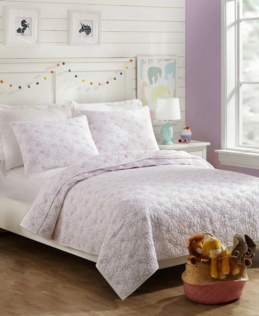 * Jessica Simpson Flower Heart Twin 2-Piece Quilt Set White Comforter Sets