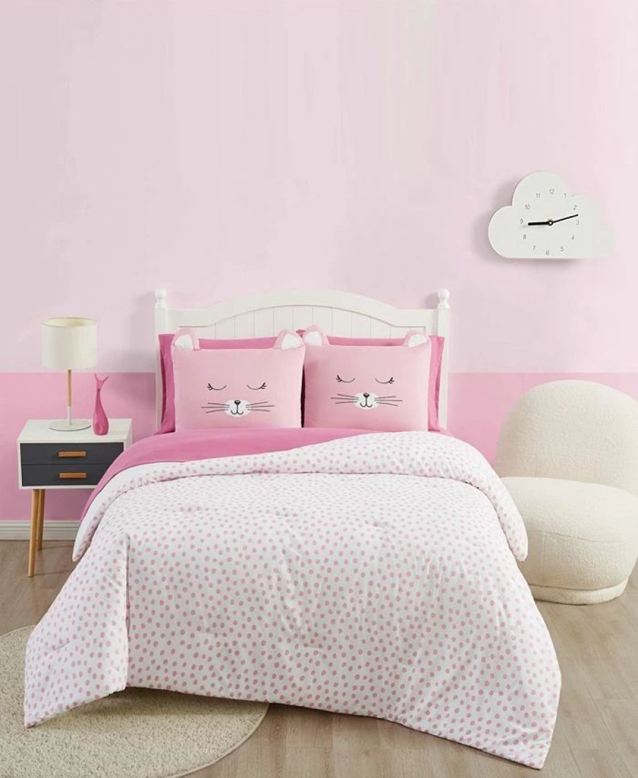 * My World Cat Nap 5 Piece Bed In A Bag Set, Twin Pink, White Comforter Sets