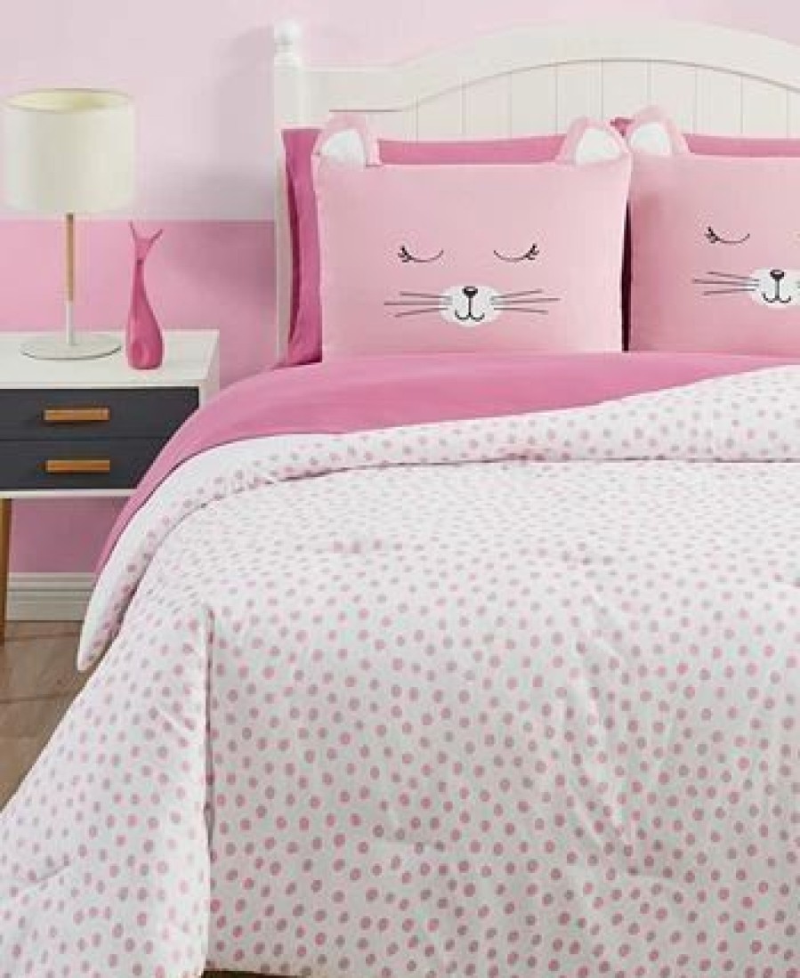 * My World Cat Nap 5 Piece Bed In A Bag Set, Twin Pink, White Comforter Sets